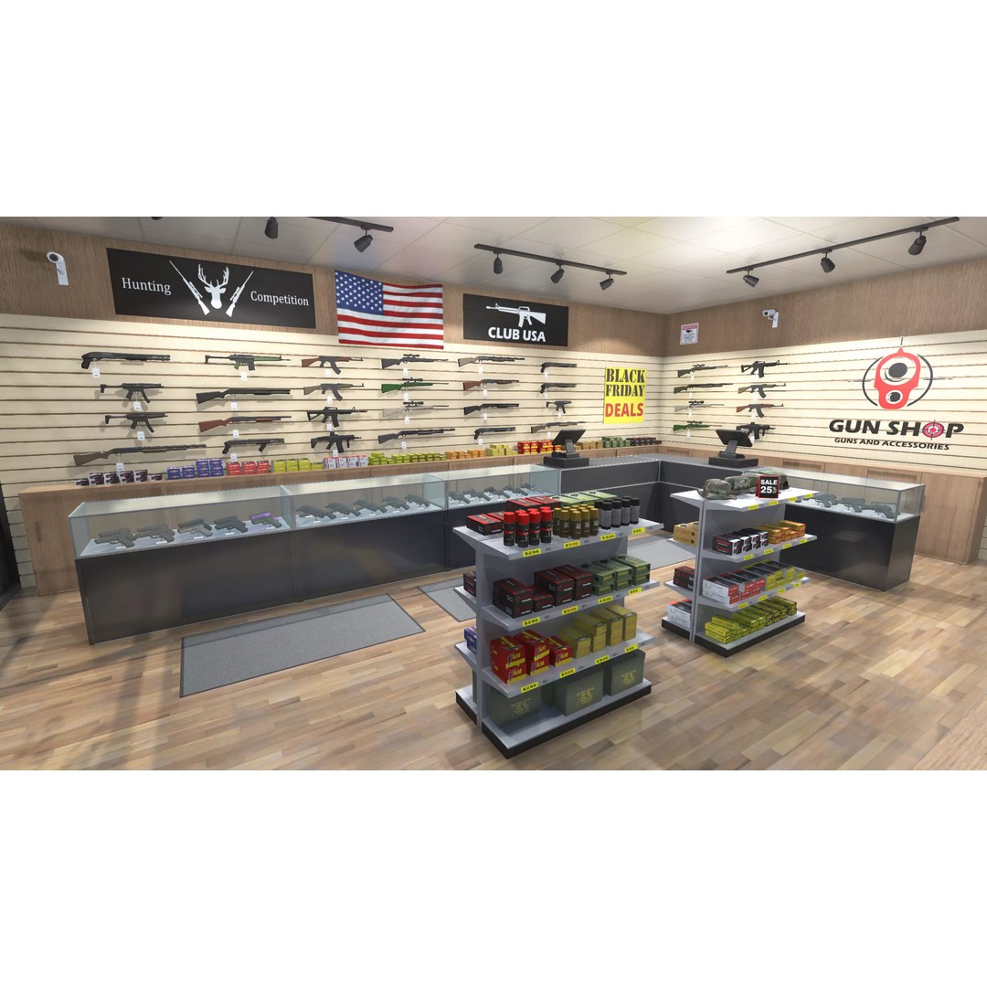 Gun Shop 3D Model – Low Poly Interior with Weapons, FBX - View 3