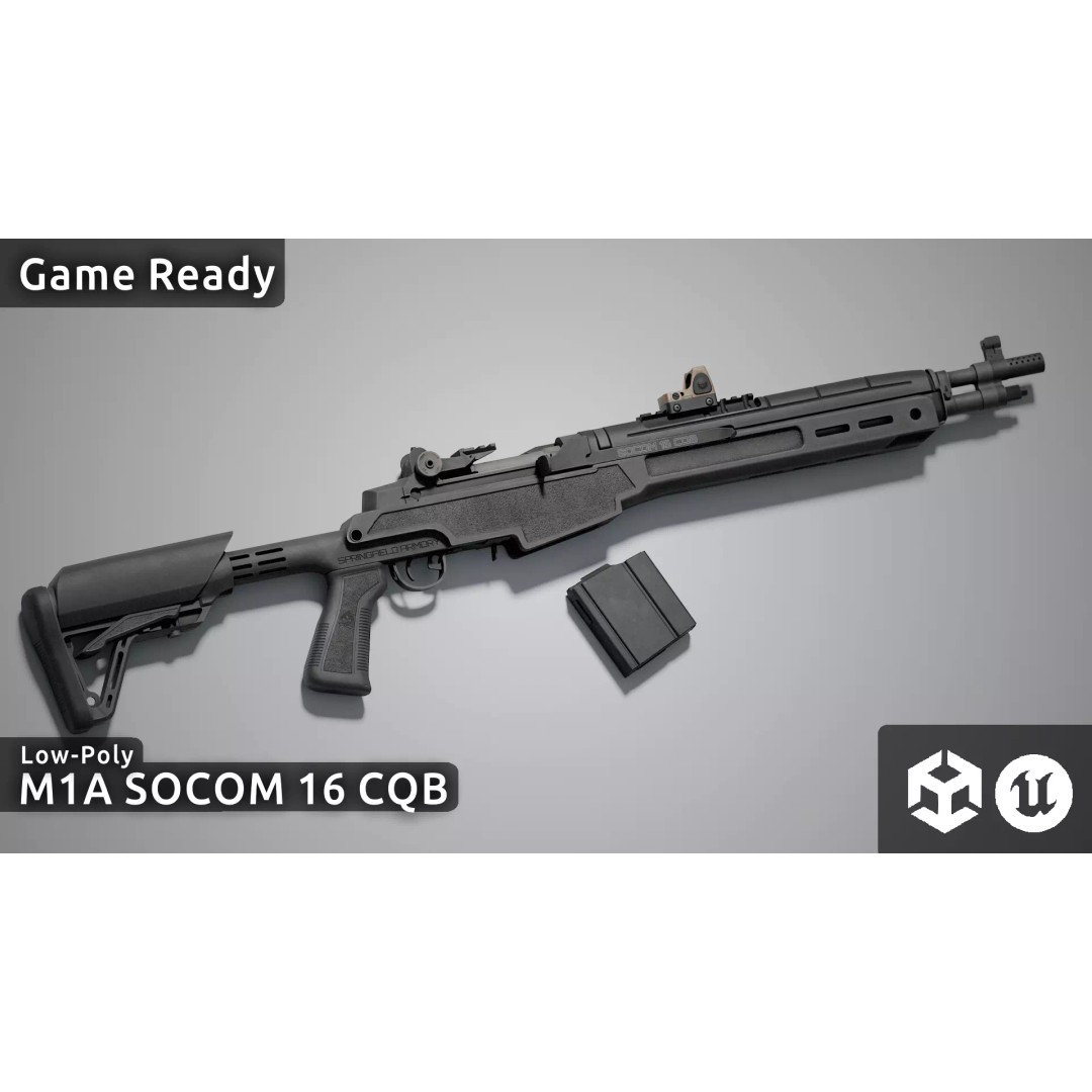 M1A SOCOM 16 CQB 3D Model – Low Poly Game Asset, FBX, PBR Textures - View 2