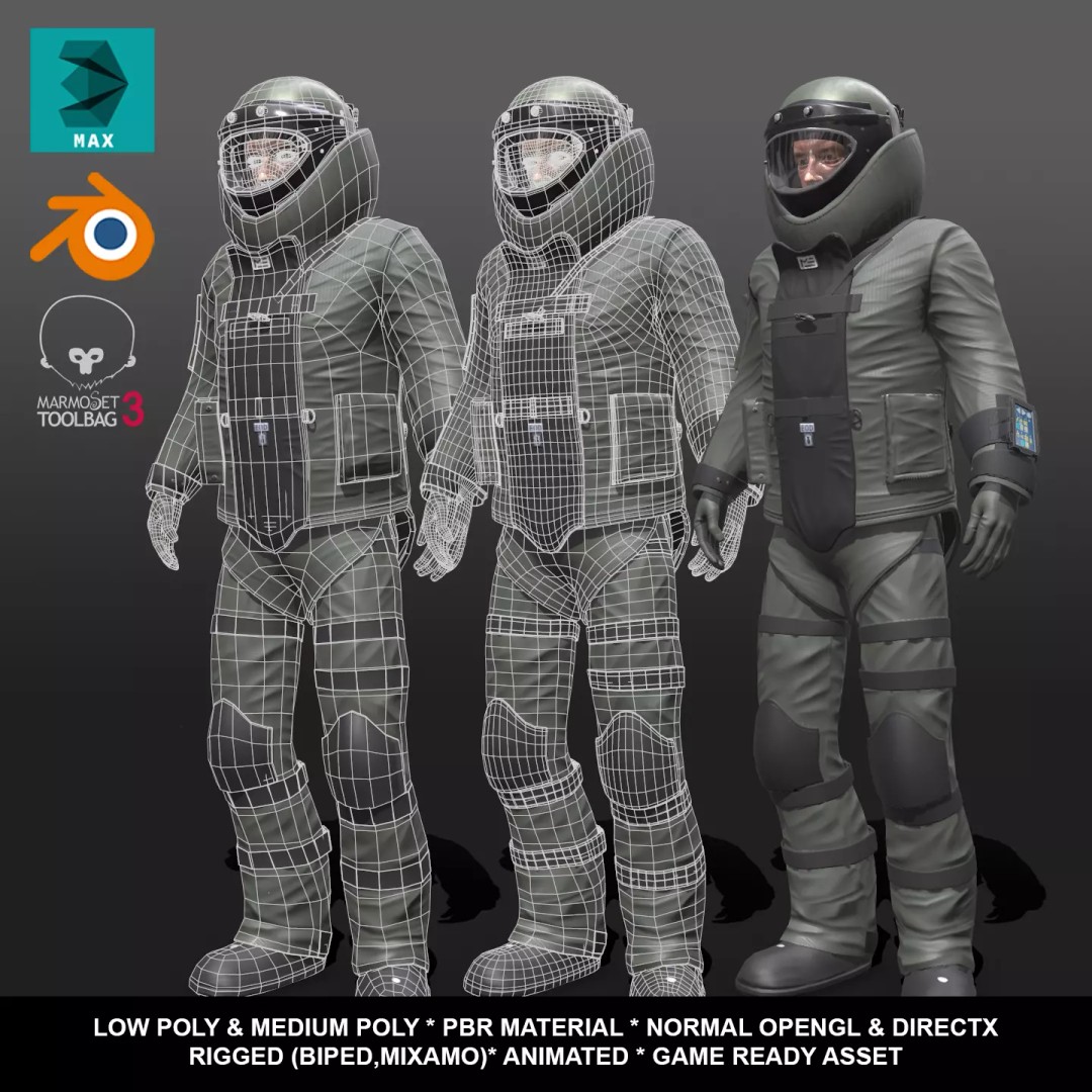 Bomb Suit EOD 3D Model – Low Poly Rigged Character with PBR Textures - View 2