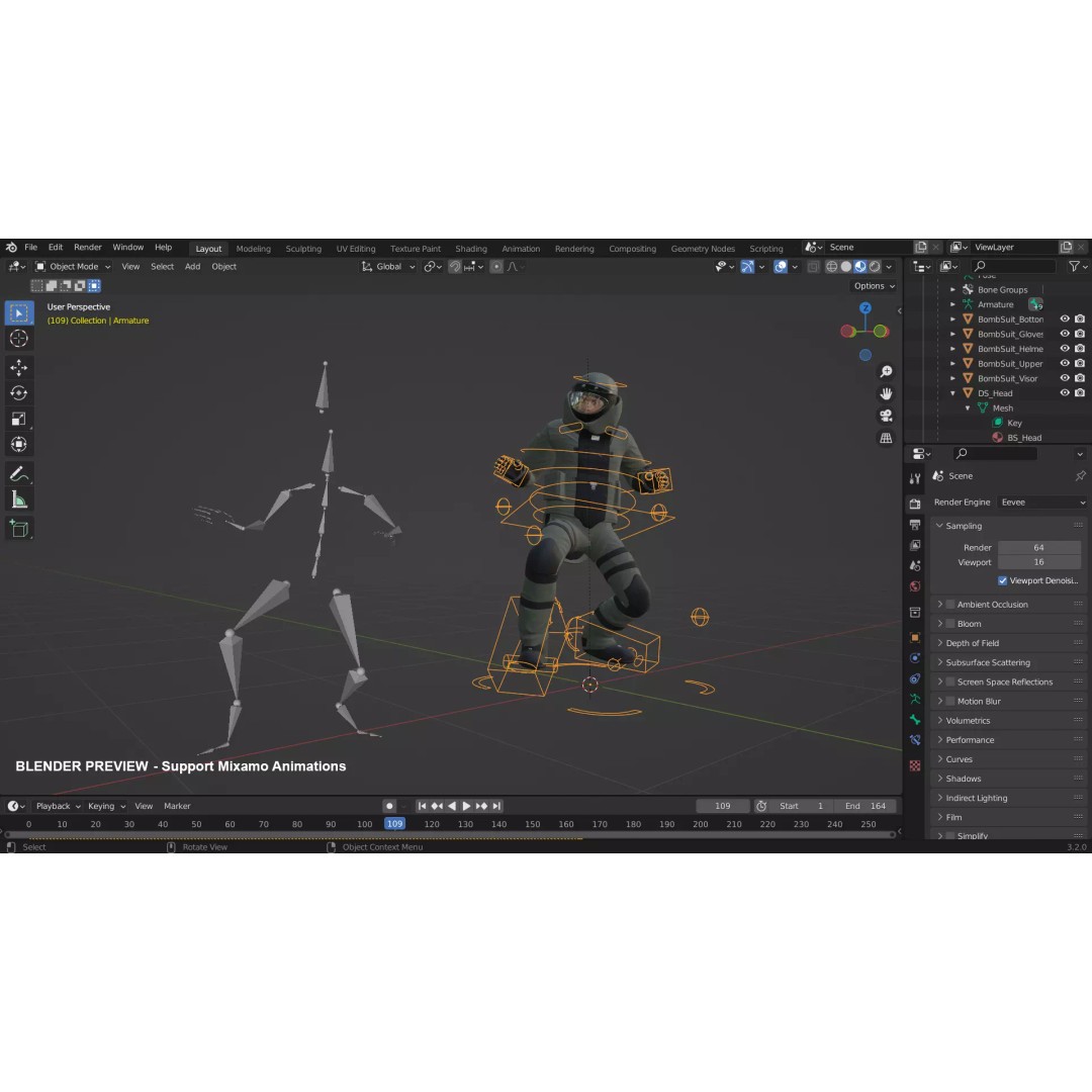 Bomb Suit EOD 3D Model – Low Poly Rigged Character with PBR Textures - View 23
