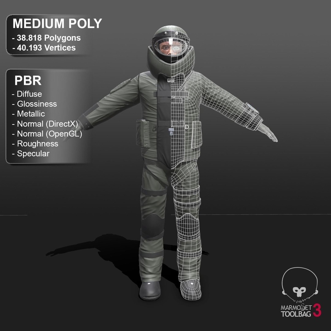 Bomb Suit EOD 3D Model – Low Poly Rigged Character with PBR Textures - View 3