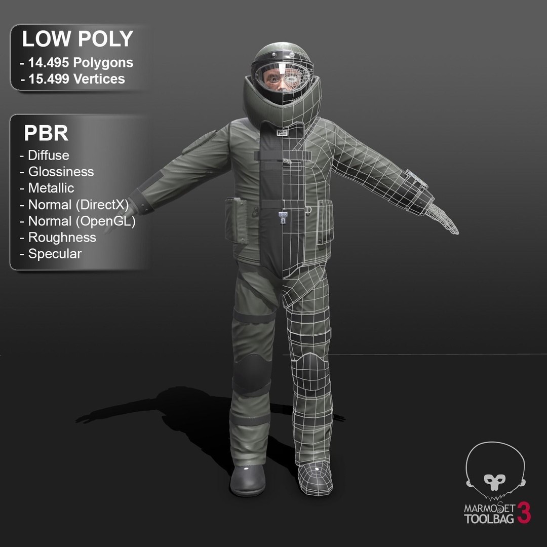 Bomb Suit EOD 3D Model – Low Poly Rigged Character with PBR Textures - View 4
