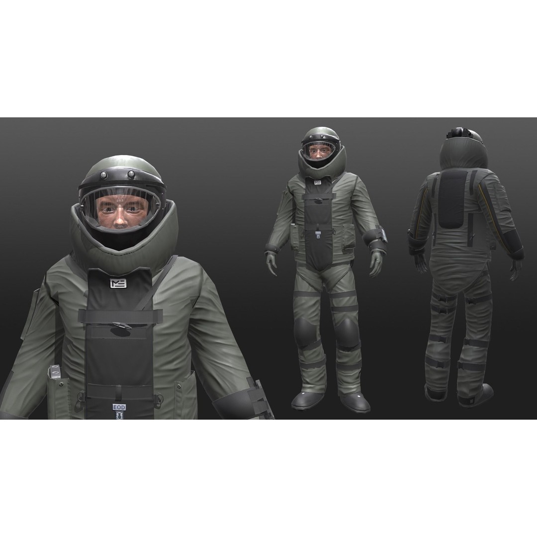 Bomb Suit EOD 3D Model – Low Poly Rigged Character with PBR Textures - View 7