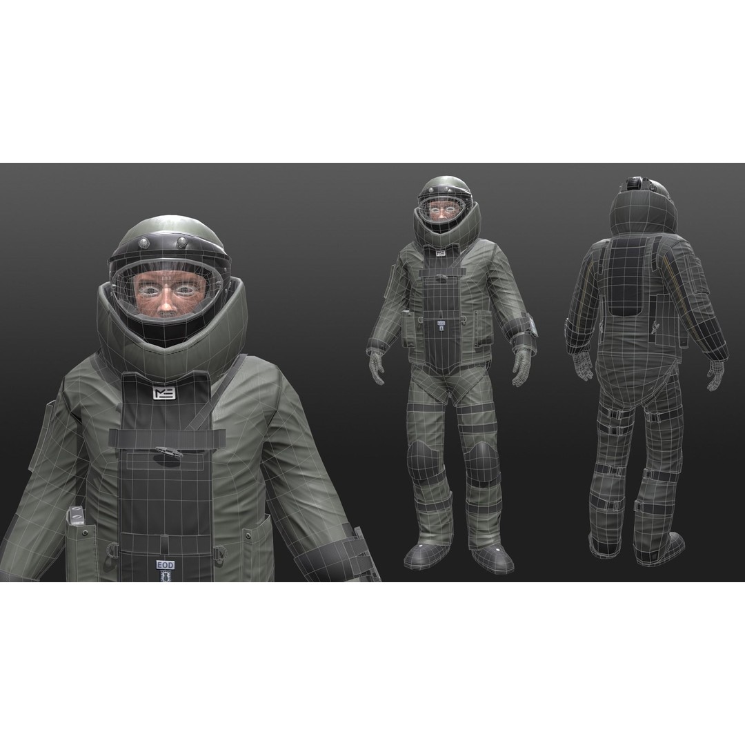 Bomb Suit EOD 3D Model – Low Poly Rigged Character with PBR Textures - View 8