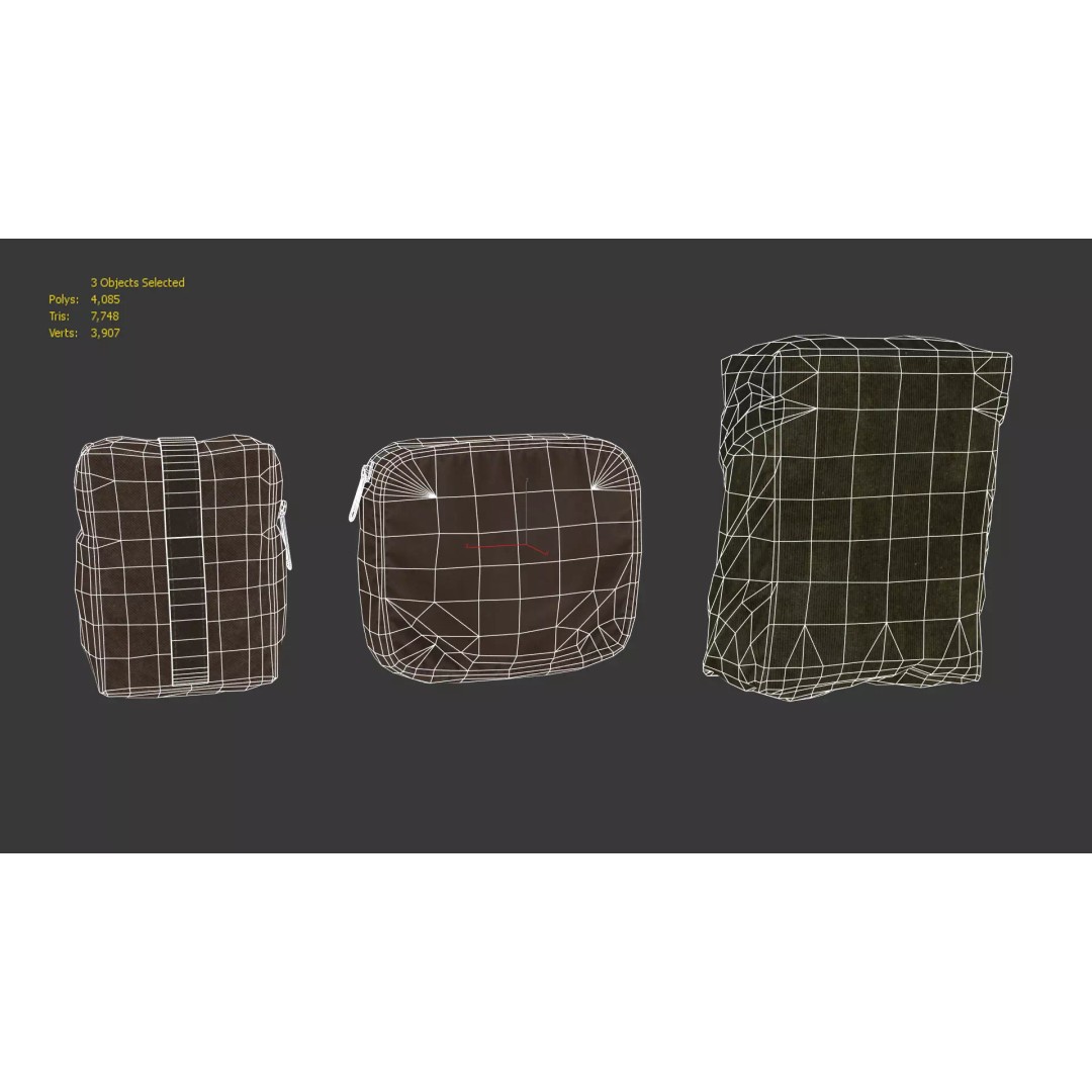 Pouches 3D Model – Low Poly Game Asset, FBX, PBR Textures