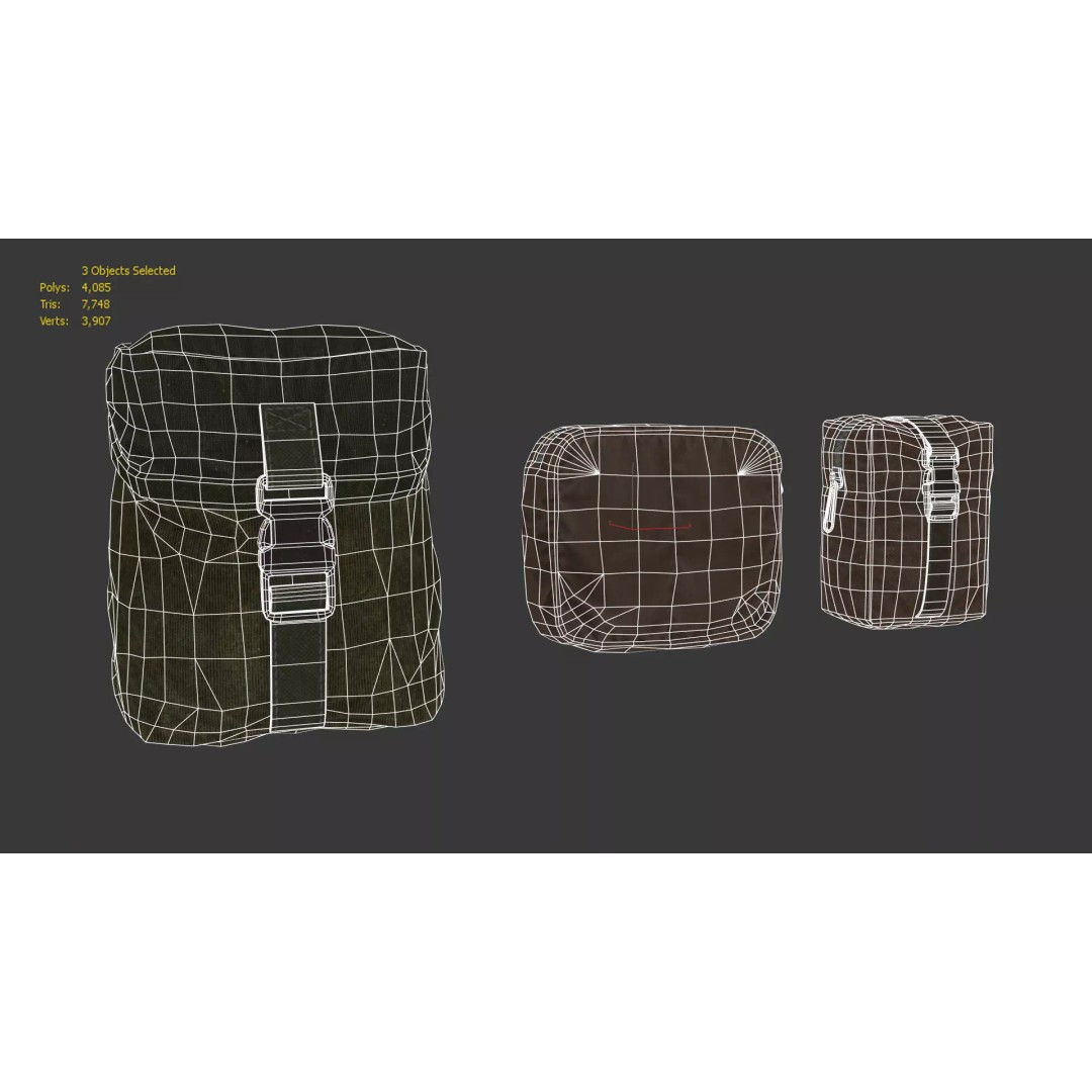 Pouches 3D Model – Low Poly Game Asset, FBX, PBR Textures - View 22