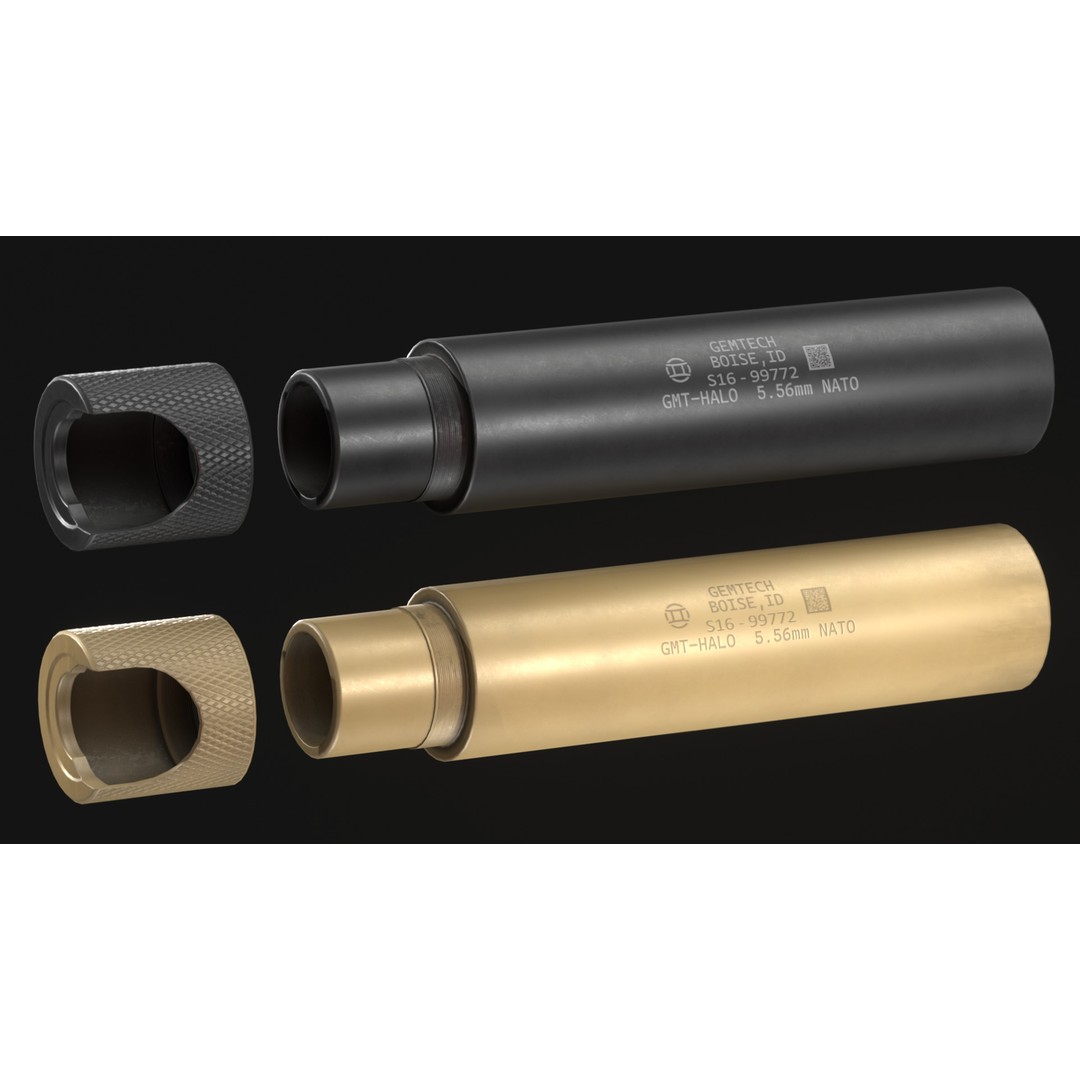 Gemtech HALO Suppressor 3D Model – Low Poly Game Asset, FBX, OBJ - View 5