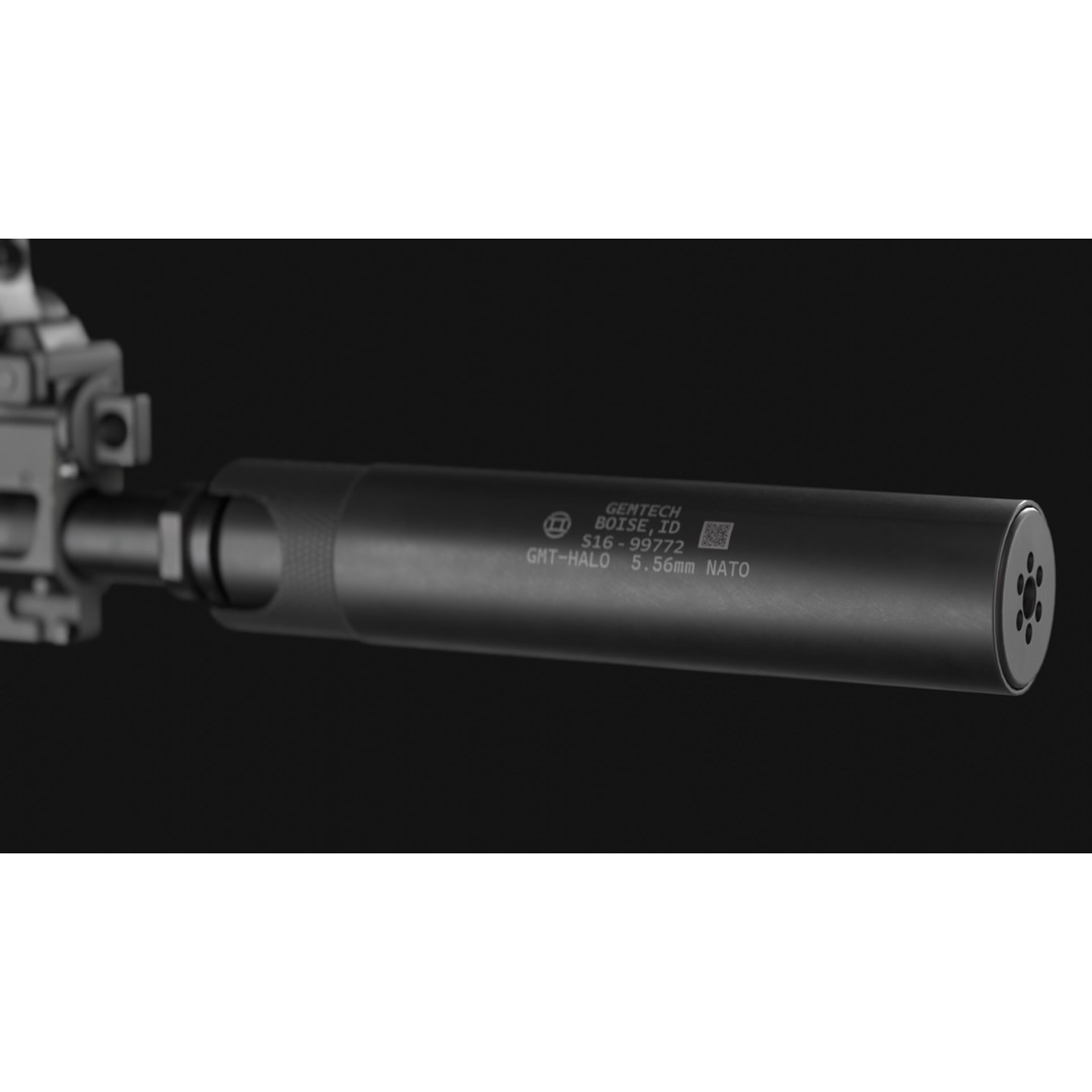 Gemtech HALO Suppressor 3D Model – Low Poly Game Asset, FBX, OBJ - View 6