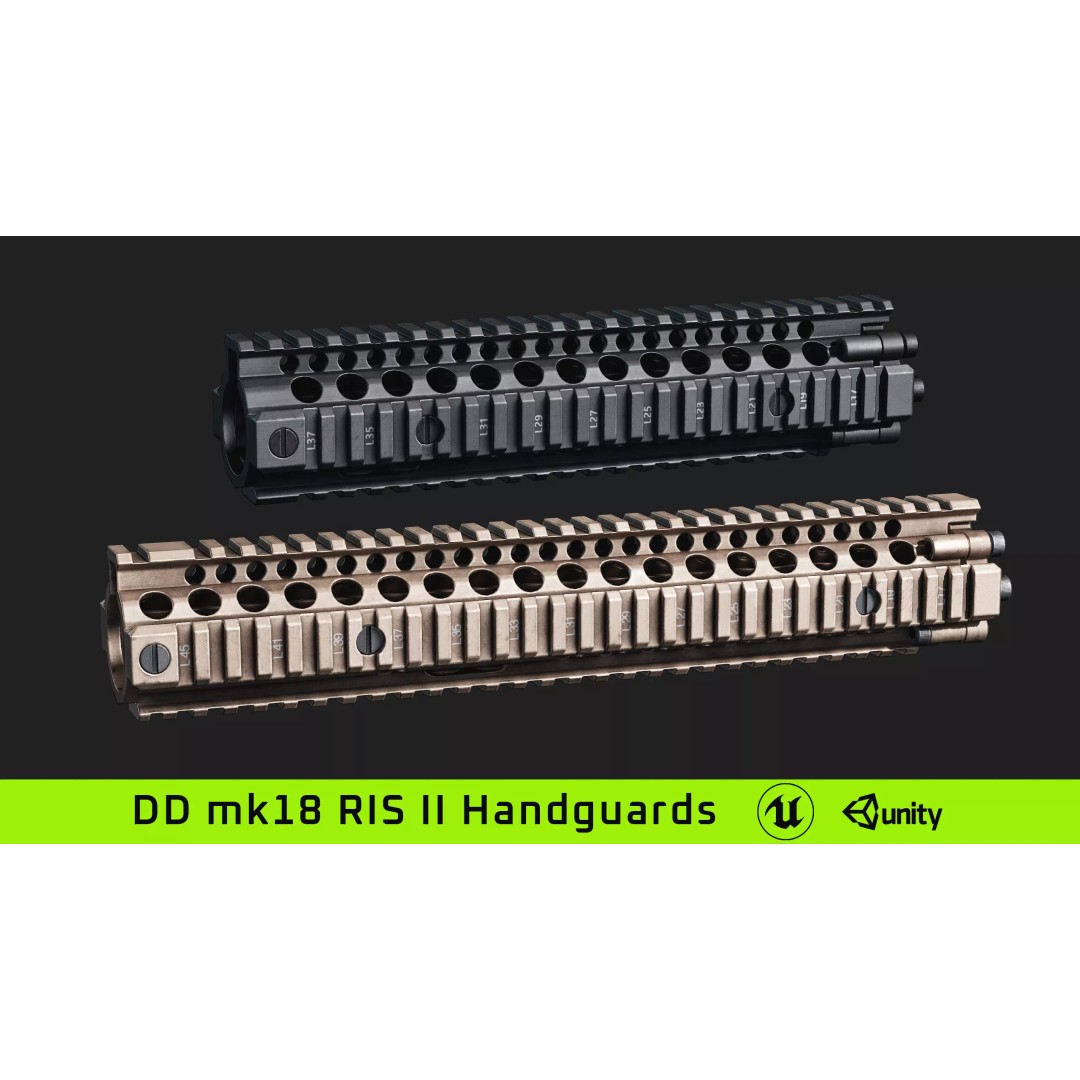 Daniel Defence MK18 RIS II Handguard 3D Model – Low Poly Game Asset, FBX - View 2