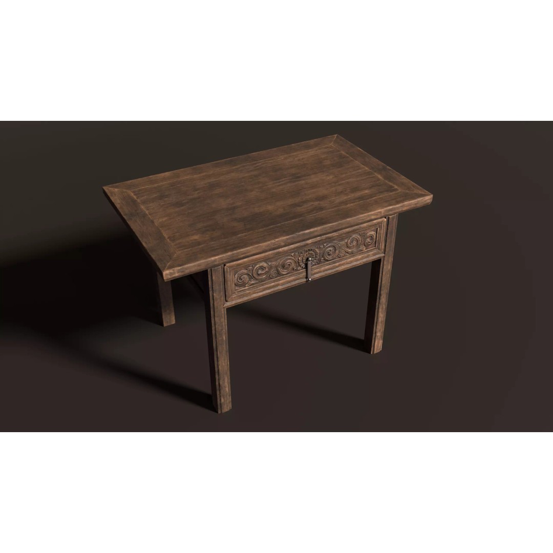 Antique Chinese Wooden Table 3D Model – Low Poly PBR Game Asset, FBX & OBJ - View 2