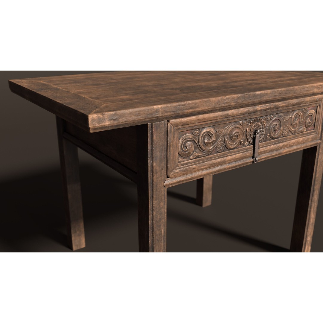 Antique Chinese Wooden Table 3D Model – Low Poly PBR Game Asset, FBX & OBJ - View 3