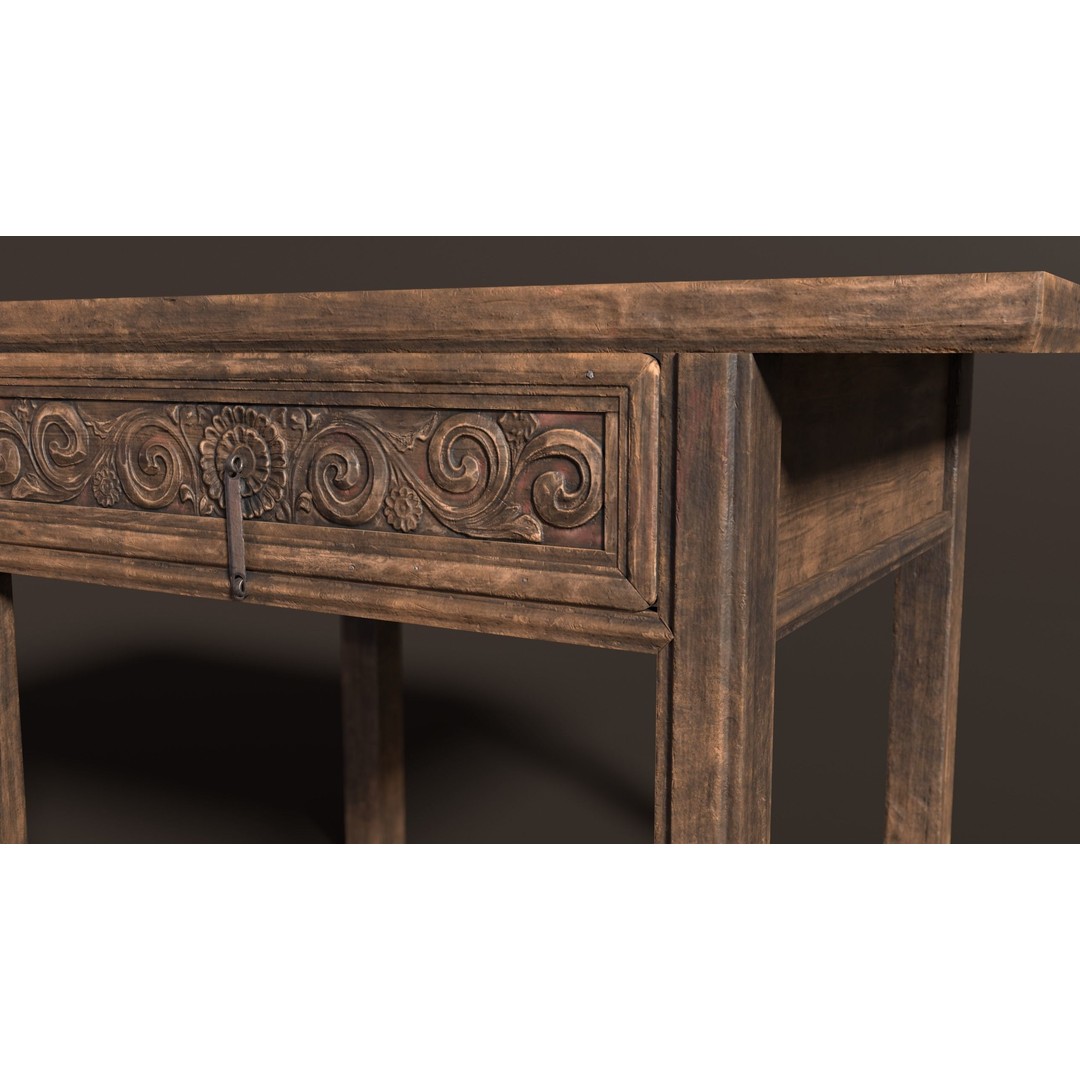 Antique Chinese Wooden Table 3D Model – Low Poly PBR Game Asset, FBX & OBJ - View 4