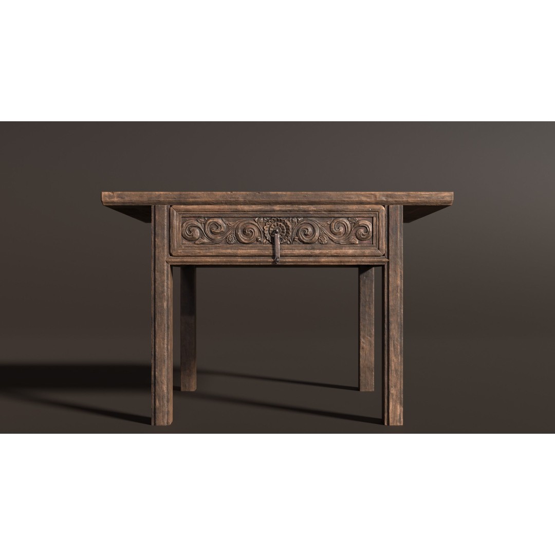Antique Chinese Wooden Table 3D Model – Low Poly PBR Game Asset, FBX & OBJ - View 6