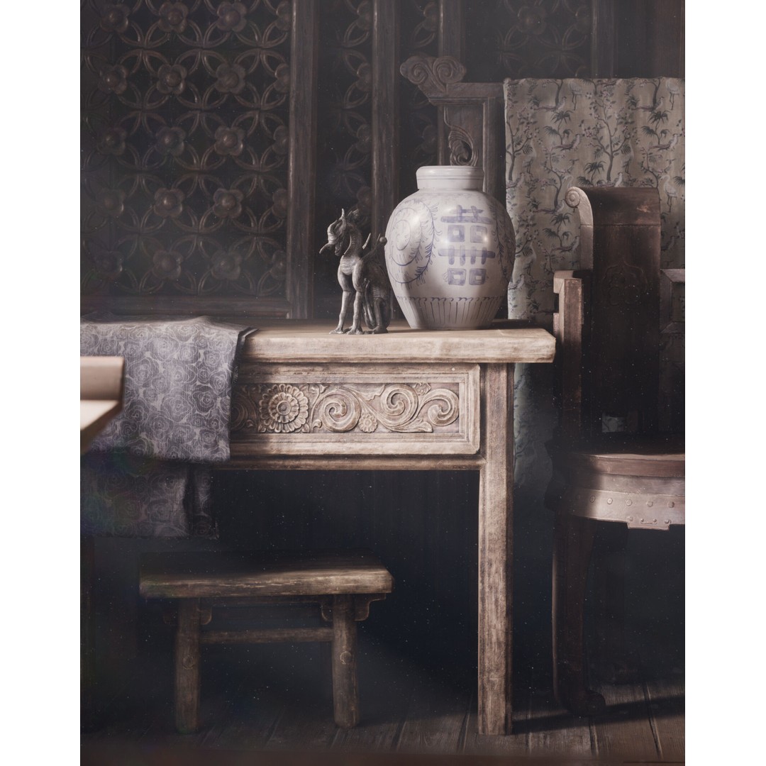 Antique Chinese Wooden Table 3D Model – Low Poly PBR Game Asset, FBX & OBJ - View 8