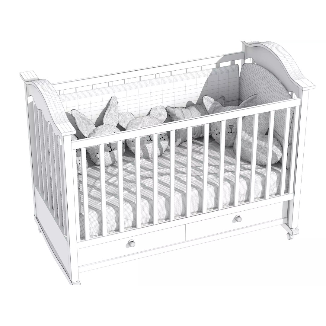 Crib 3D Model – Realistic Baby Bed with Textures, FBX, OBJ Formats