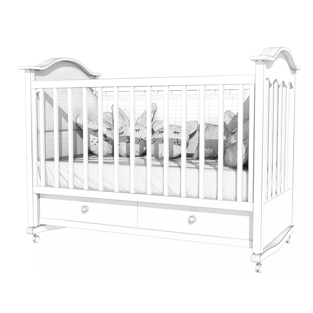 Crib 3D Model – Realistic Baby Bed with Textures, FBX, OBJ Formats - View 7