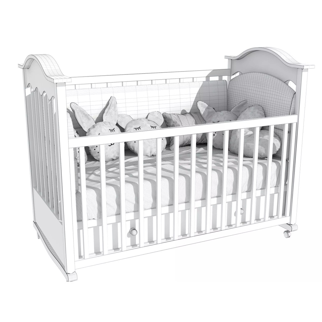 Crib 3D Model – Realistic Baby Bed with Textures, FBX, OBJ Formats - View 9