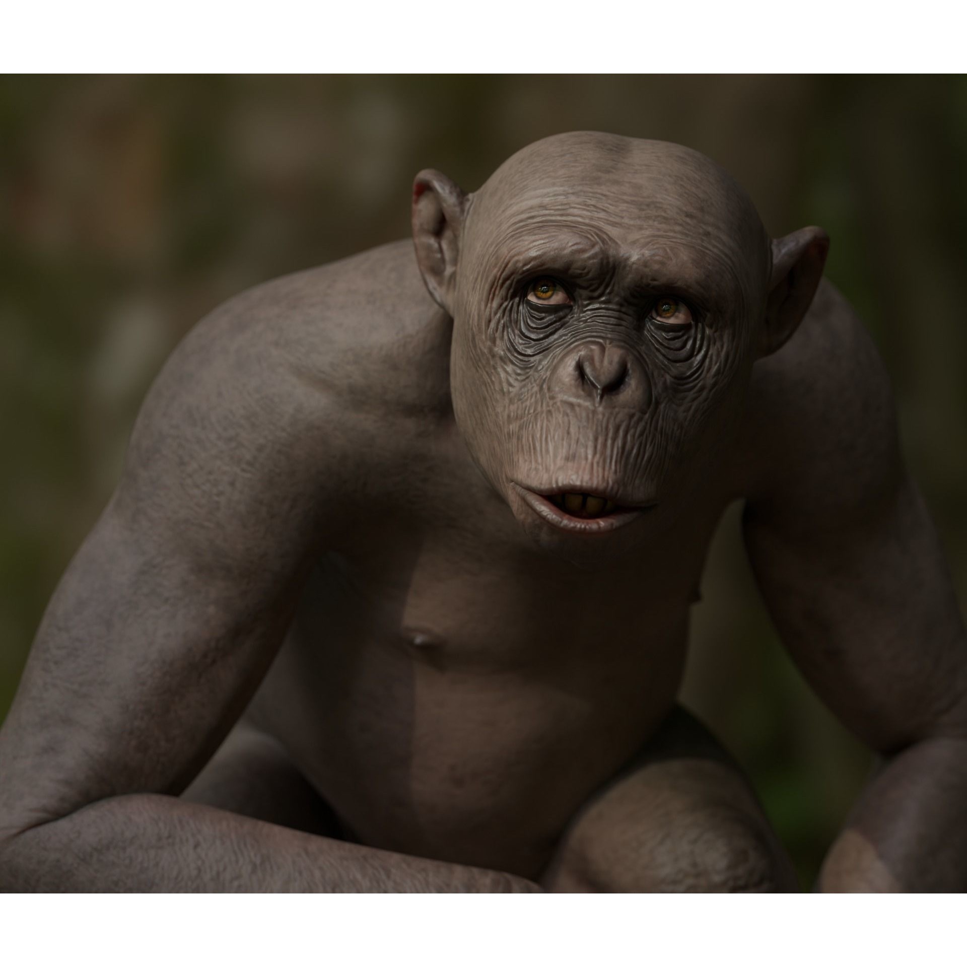 Rigged Hairless Chimpanzee - Low-Poly Game-Ready 3D Model - View 3