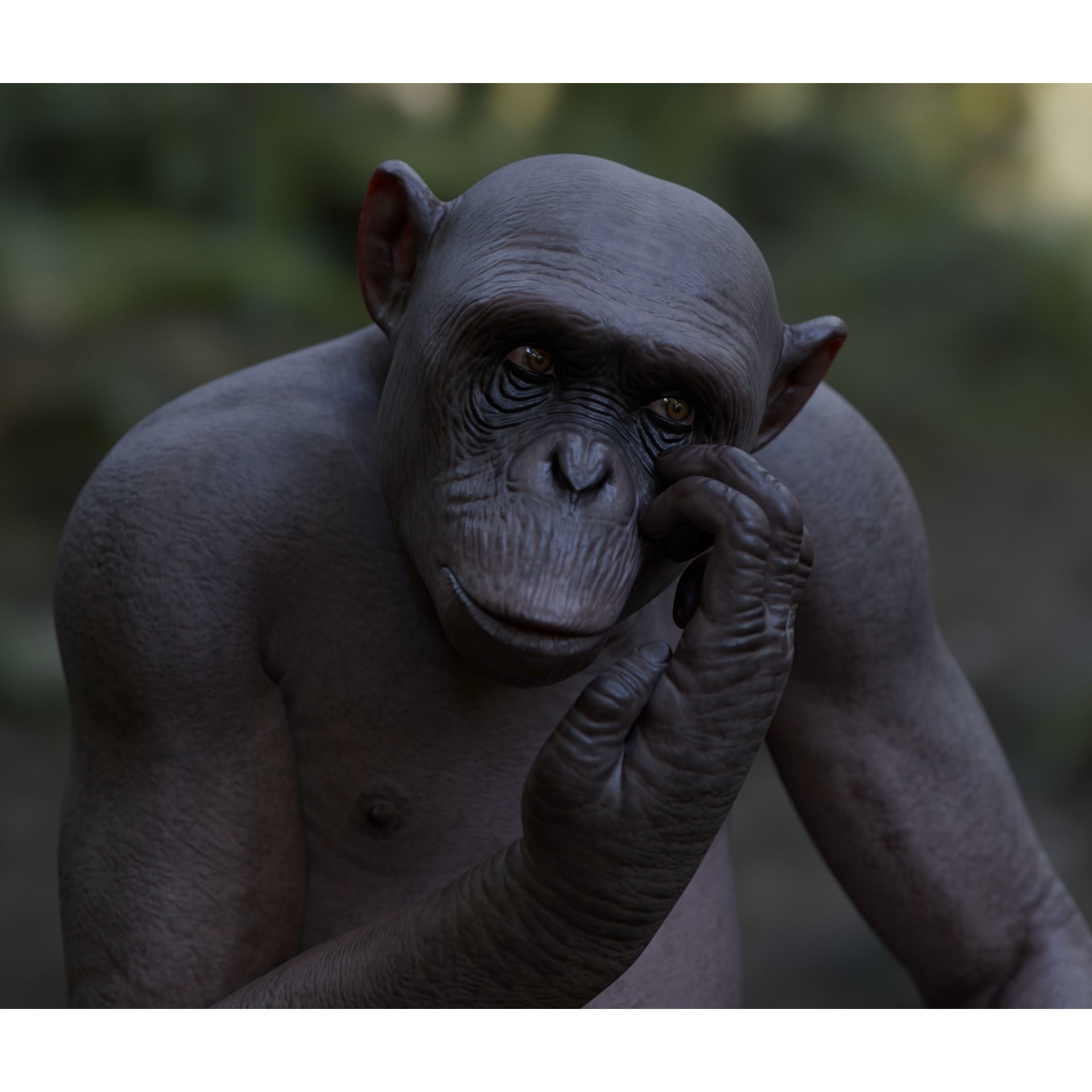 Rigged Hairless Chimpanzee - Low-Poly Game-Ready 3D Model - View 5