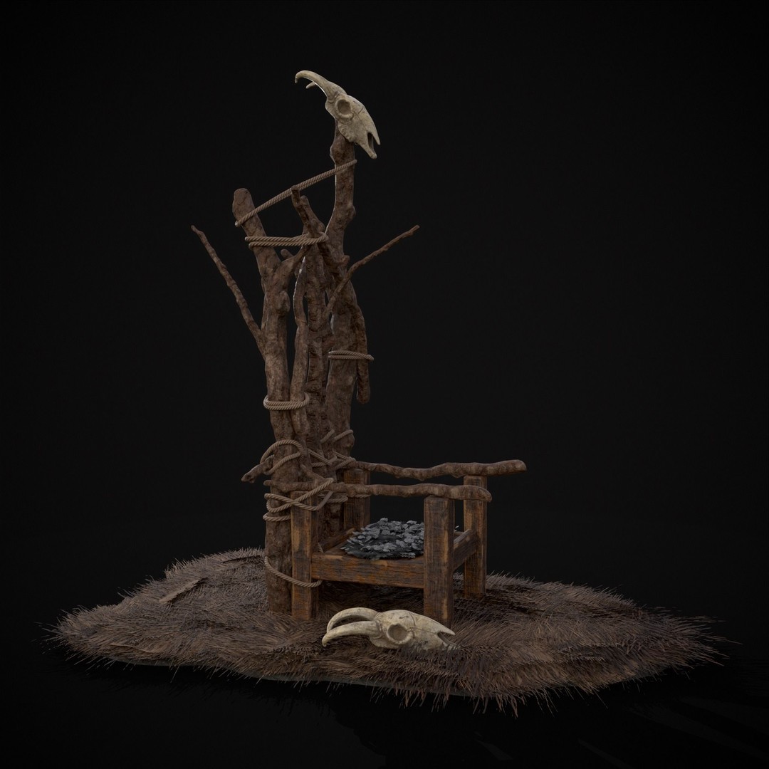 Rustic Medieval Wooden Throne 3D Model – Low Poly Game Asset, FBX, OBJ - View 10