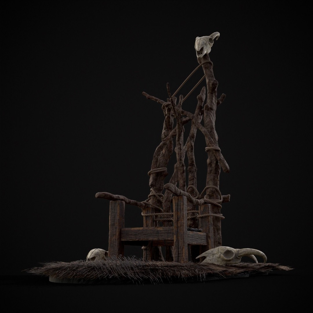 Rustic Medieval Wooden Throne 3D Model – Low Poly Game Asset, FBX, OBJ - View 14