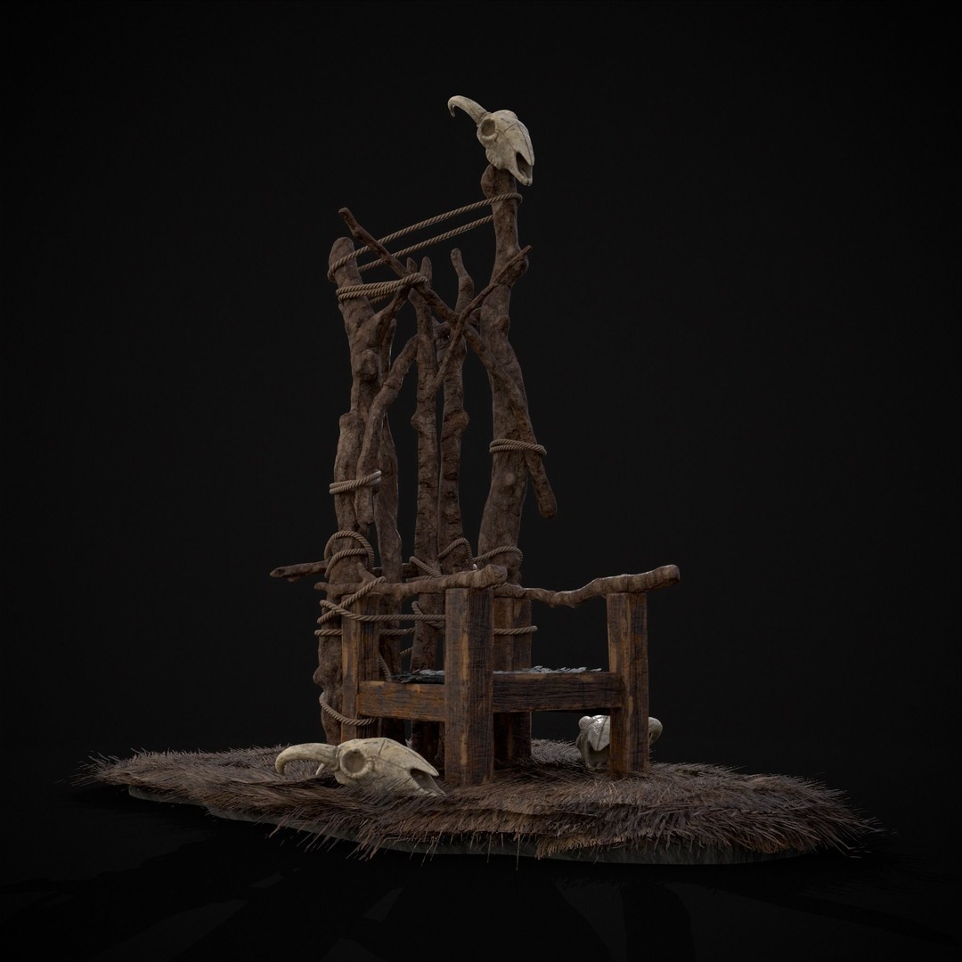 Rustic Medieval Wooden Throne 3D Model – Low Poly Game Asset, FBX, OBJ - View 16
