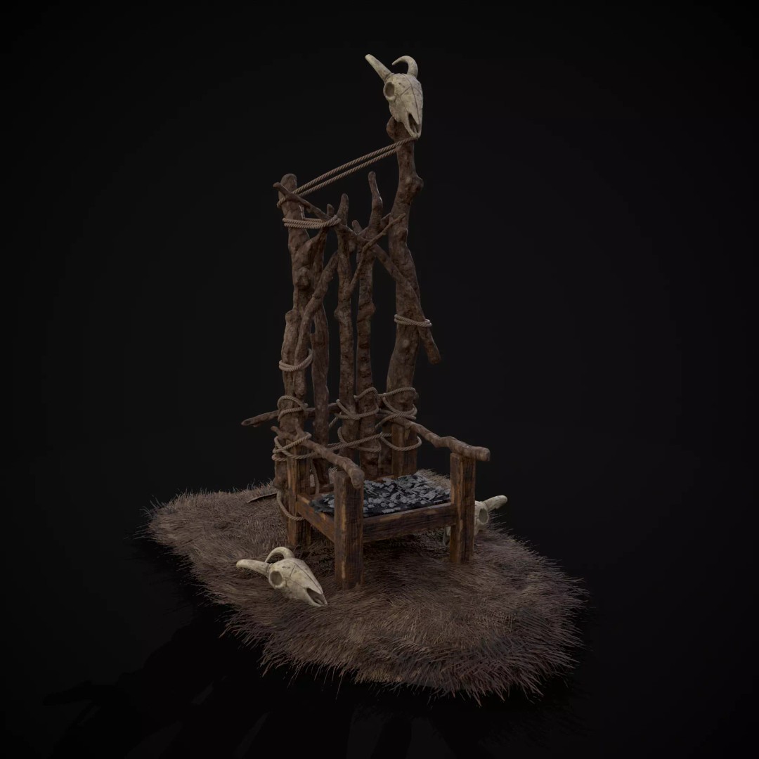 Rustic Medieval Wooden Throne 3D Model – Low Poly Game Asset, FBX, OBJ - View 2