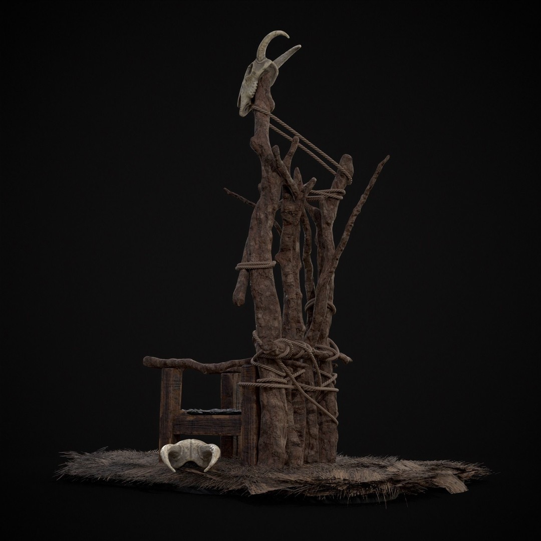 Rustic Medieval Wooden Throne 3D Model – Low Poly Game Asset, FBX, OBJ - View 24