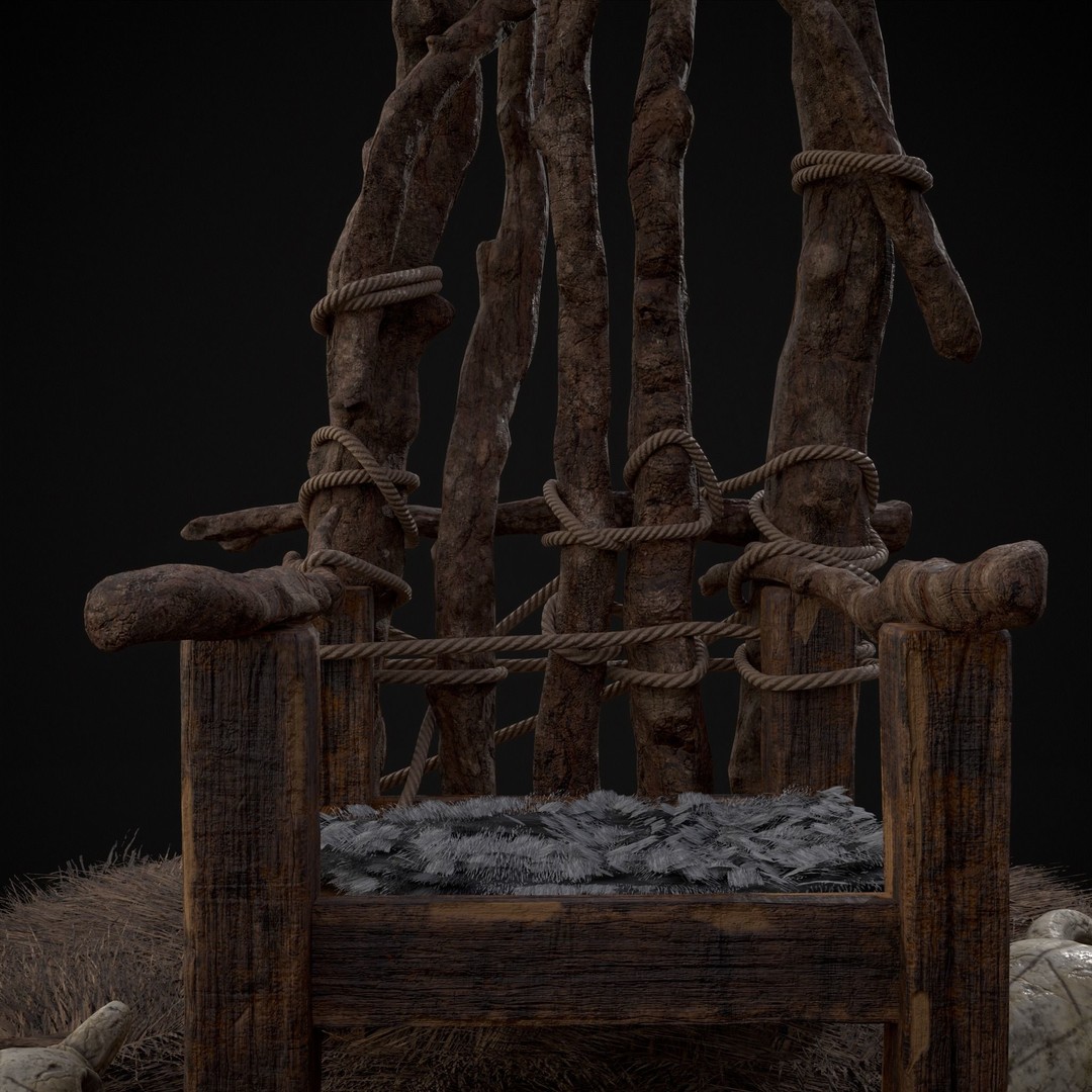 Rustic Medieval Wooden Throne 3D Model – Low Poly Game Asset, FBX, OBJ - View 26