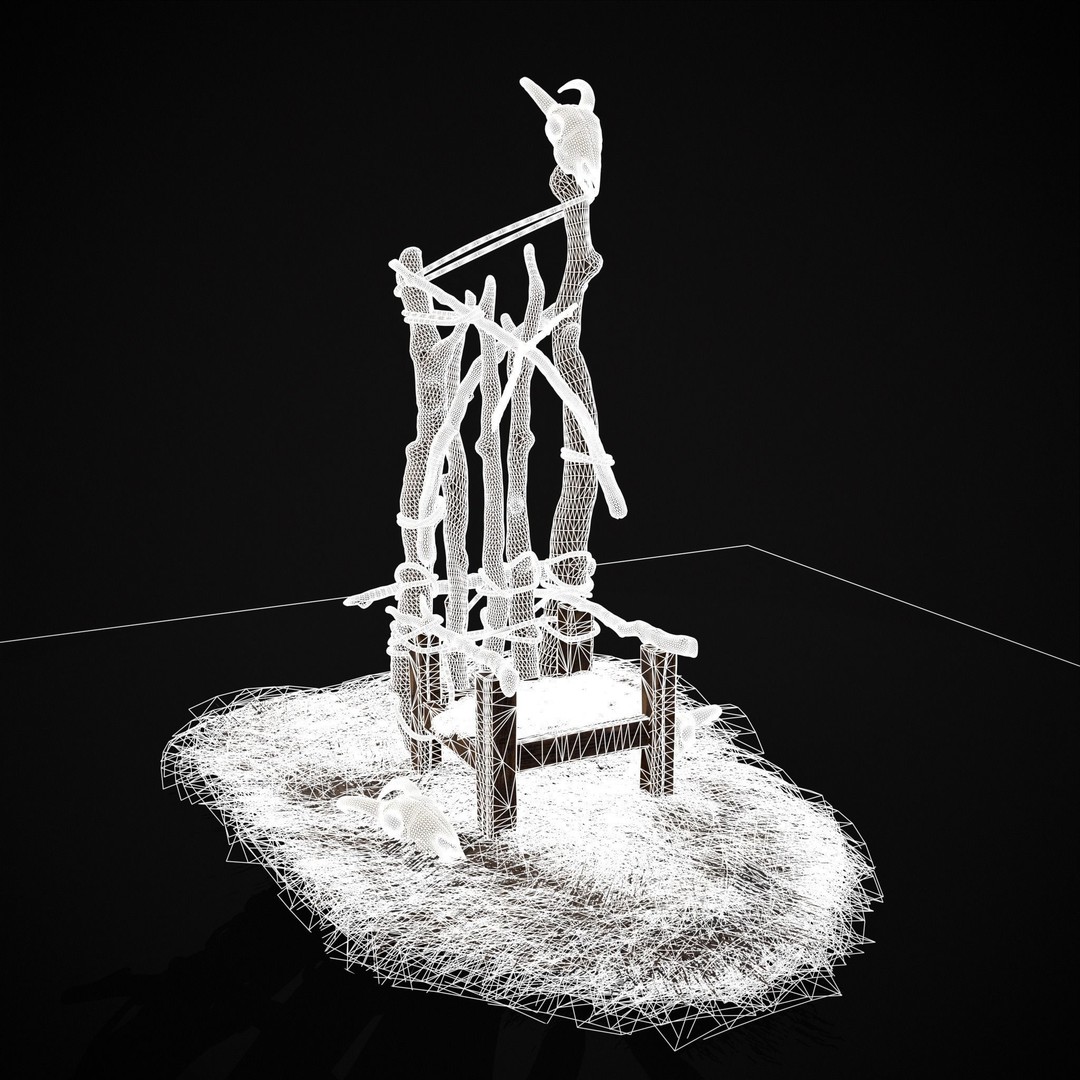 Rustic Medieval Wooden Throne 3D Model – Low Poly Game Asset, FBX, OBJ - View 3
