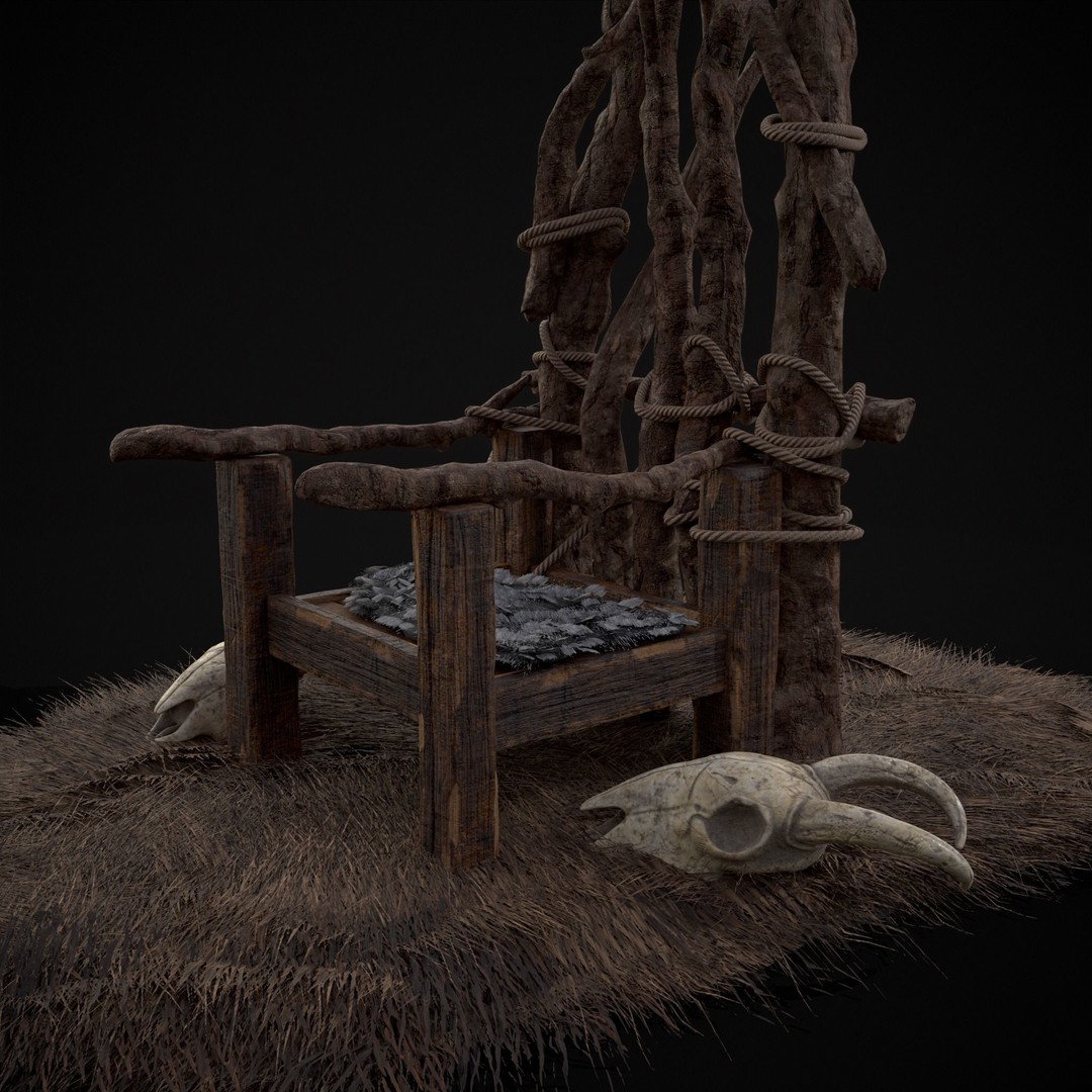 Rustic Medieval Wooden Throne 3D Model – Low Poly Game Asset, FBX, OBJ - View 30