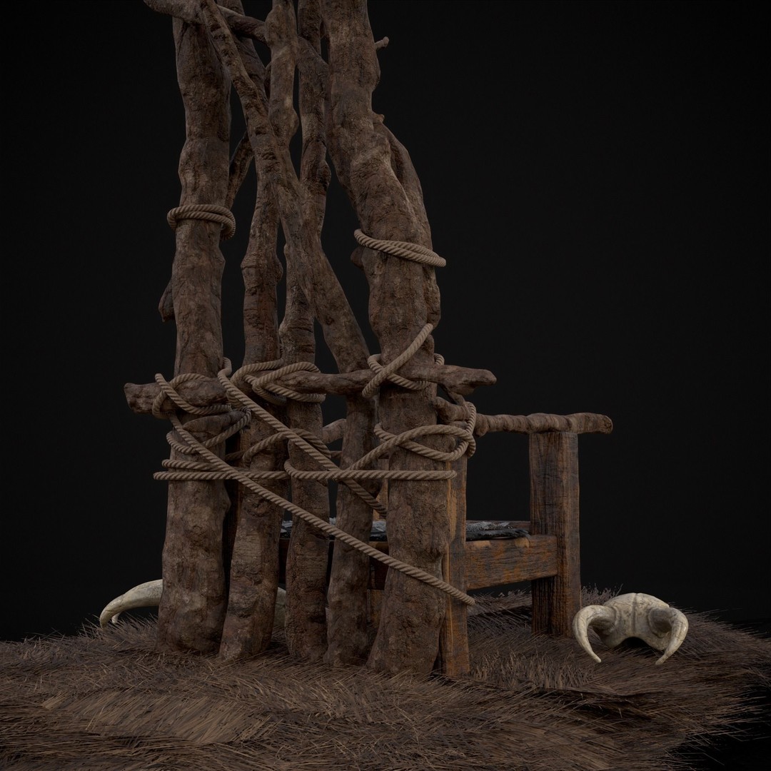 Rustic Medieval Wooden Throne 3D Model – Low Poly Game Asset, FBX, OBJ - View 32