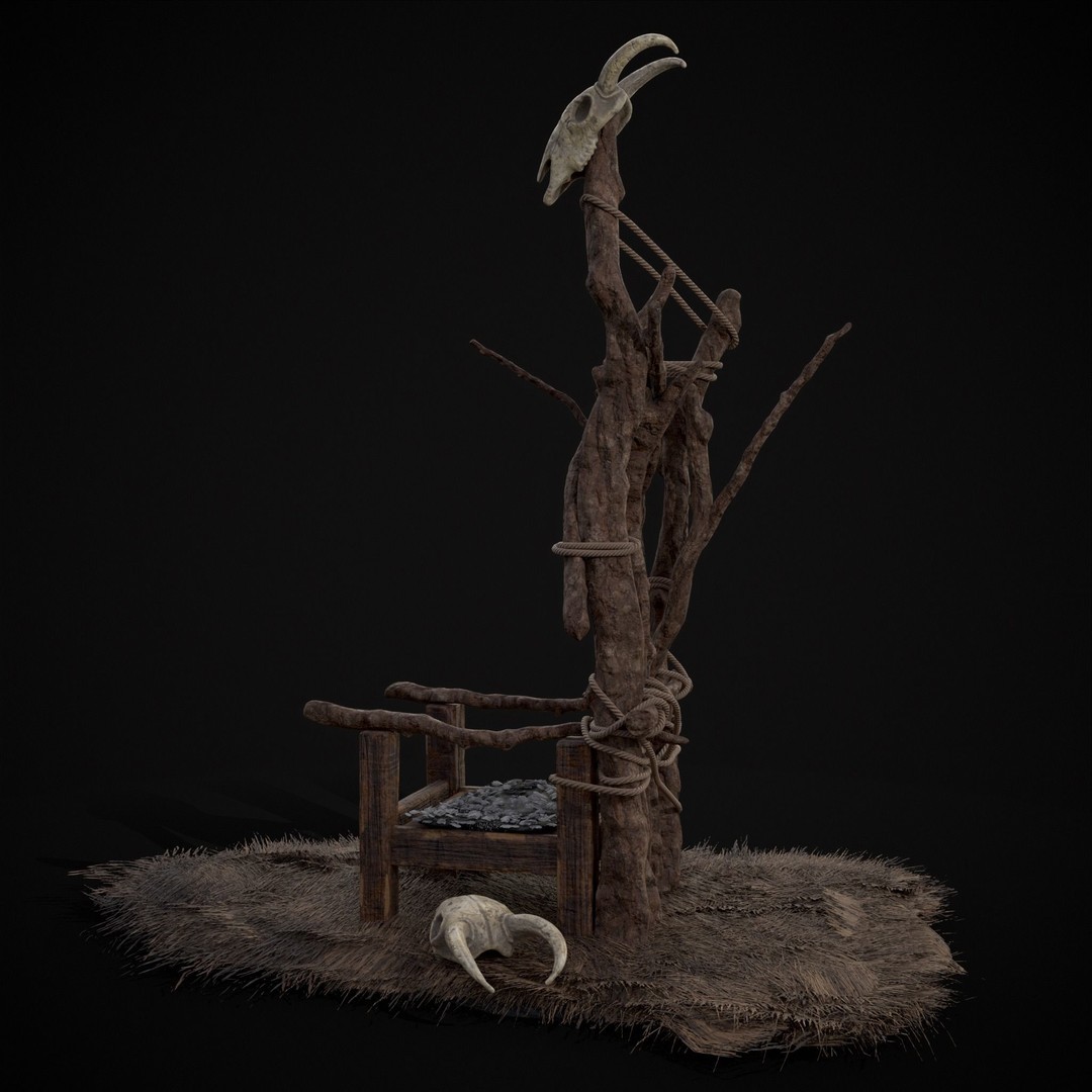 Rustic Medieval Wooden Throne 3D Model – Low Poly Game Asset, FBX, OBJ - View 34
