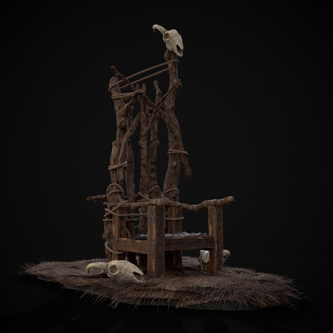 Rustic Medieval Wooden Throne 3D Model – Low Poly Game Asset, FBX, OBJ - View 36