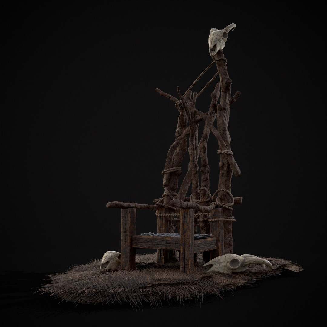 Rustic Medieval Wooden Throne 3D Model – Low Poly Game Asset, FBX, OBJ - View 4