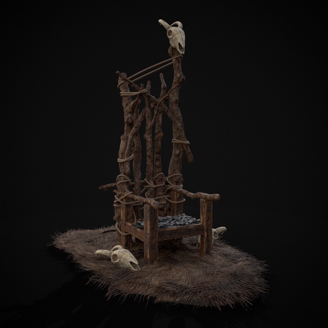 Rustic Medieval Wooden Throne 3D Model – Low Poly Game Asset, FBX, OBJ - View 40