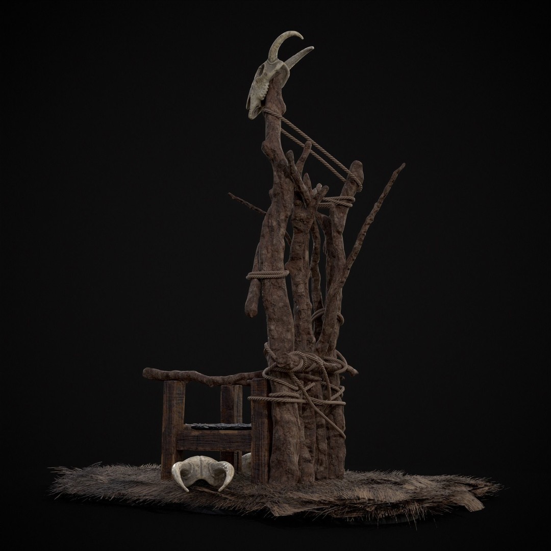 Rustic Medieval Wooden Throne 3D Model – Low Poly Game Asset, FBX, OBJ - View 8