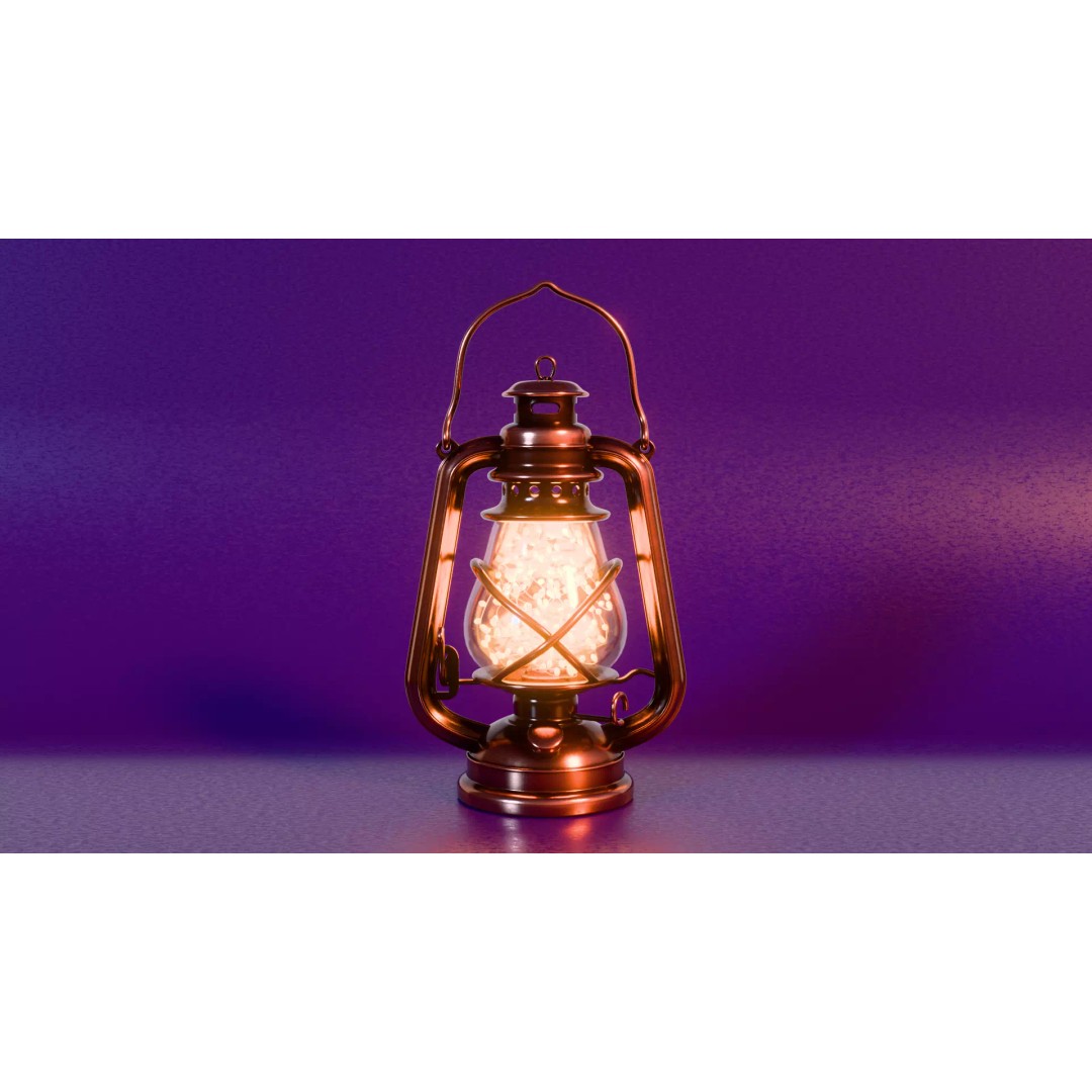 Christmas Lantern 3D Model – Cozy Vintage Lamp with LED Lights - View 2