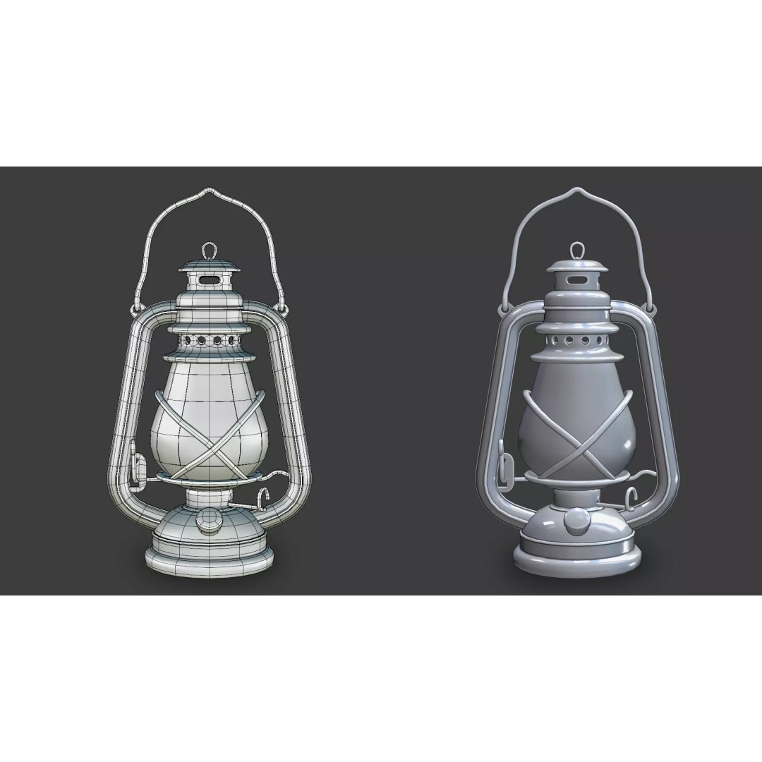 Christmas Lantern 3D Model – Cozy Vintage Lamp with LED Lights - View 3