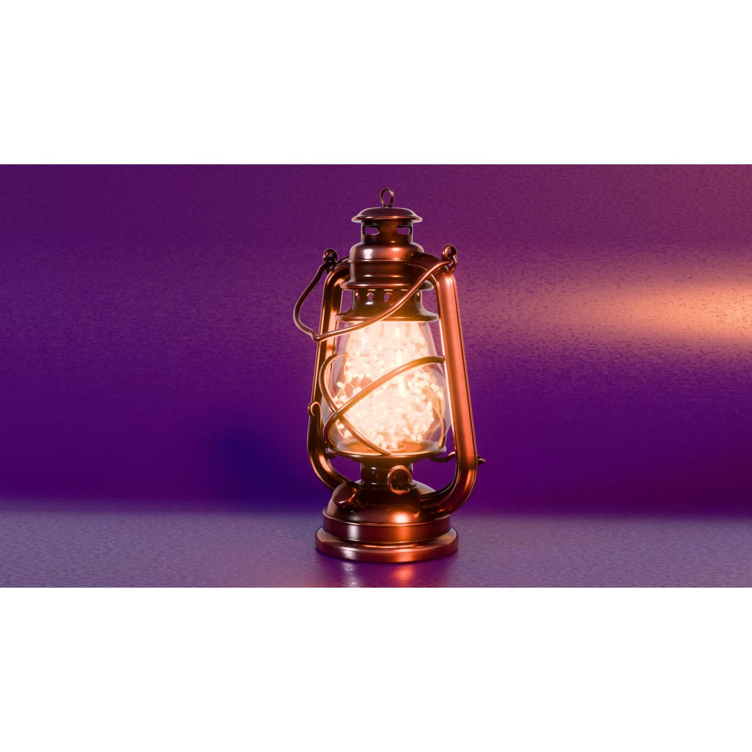Christmas Lantern 3D Model – Cozy Vintage Lamp with LED Lights - View 4