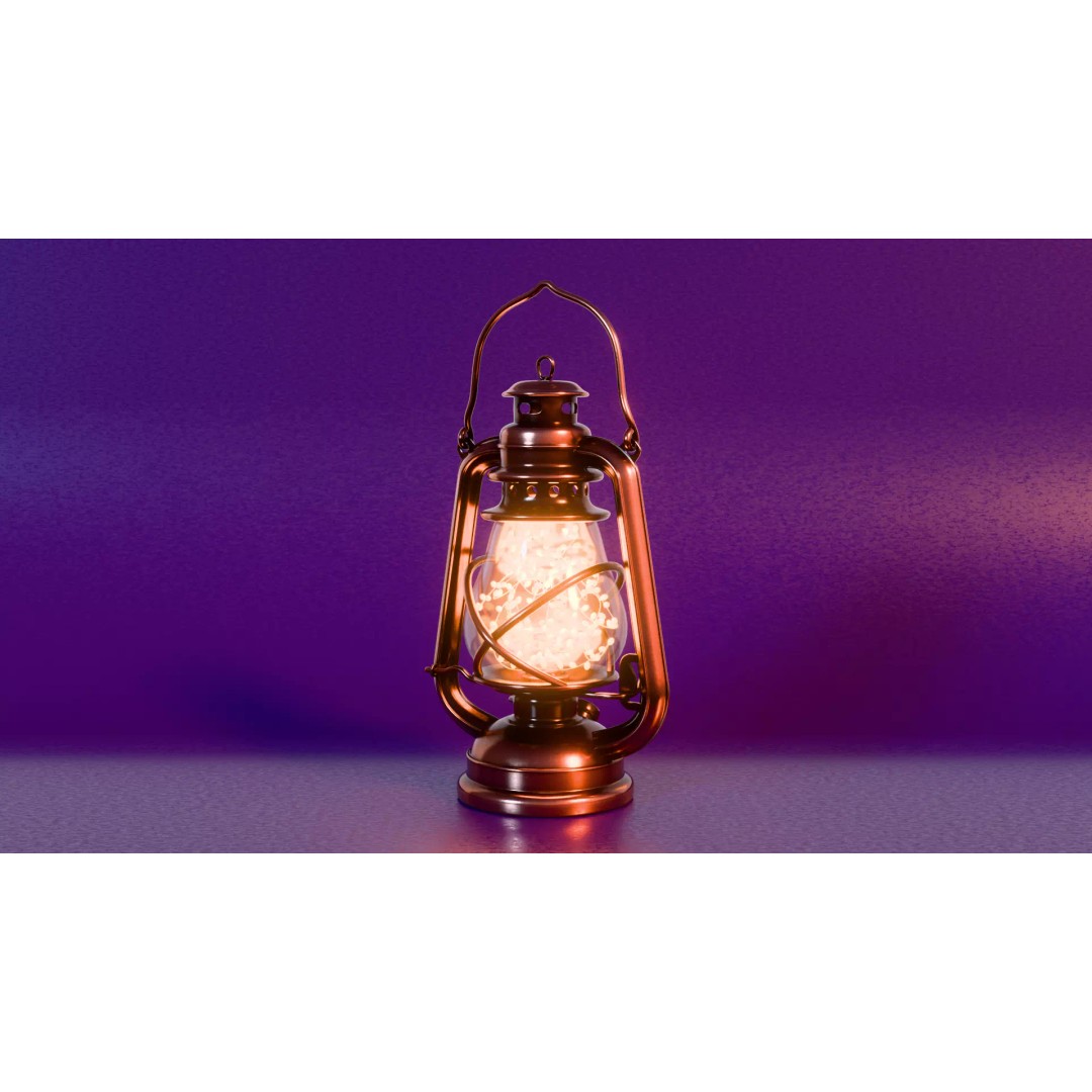 Christmas Lantern 3D Model – Cozy Vintage Lamp with LED Lights - View 5