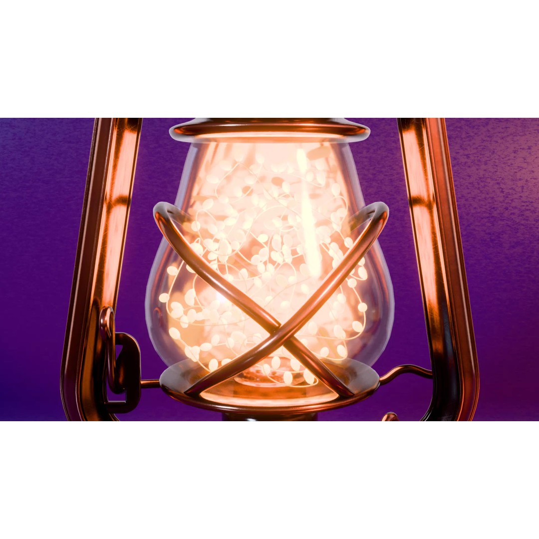 Christmas Lantern 3D Model – Cozy Vintage Lamp with LED Lights - View 7