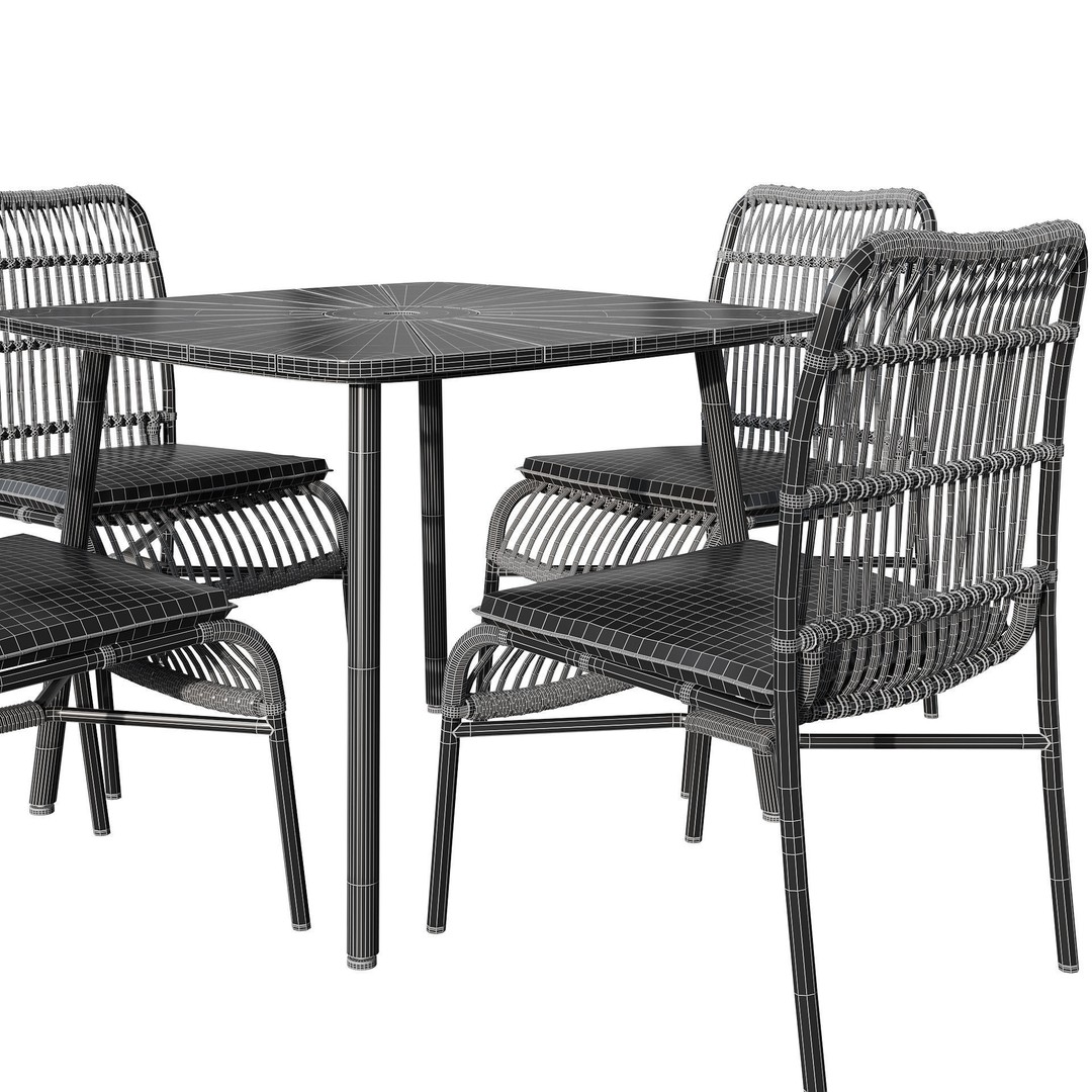 Rattan Outdoor Dining Set 3D Model – PBR Textured, FBX, OBJ - View 10