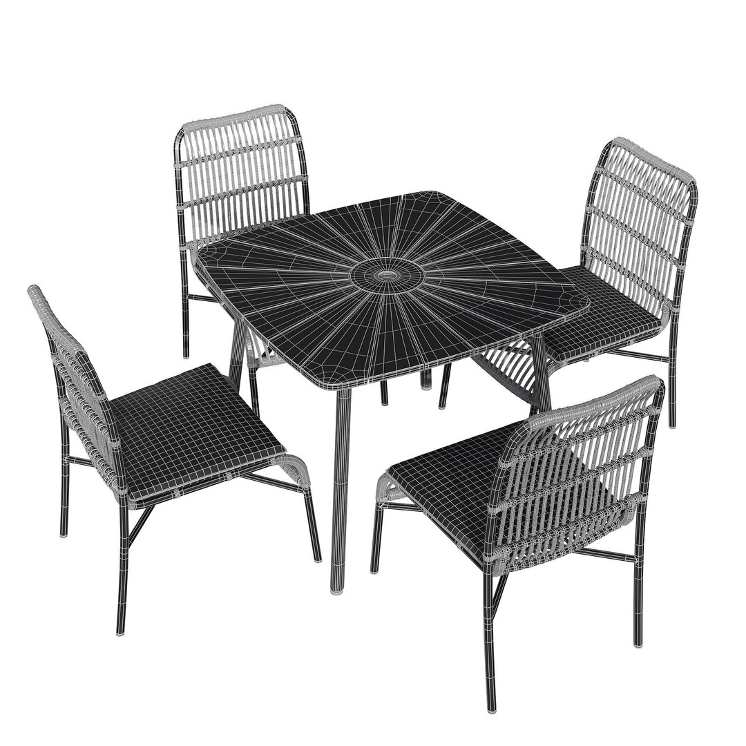 Rattan Outdoor Dining Set 3D Model – PBR Textured, FBX, OBJ - View 11