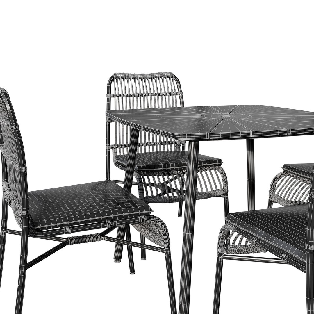 Rattan Outdoor Dining Set 3D Model – PBR Textured, FBX, OBJ - View 12