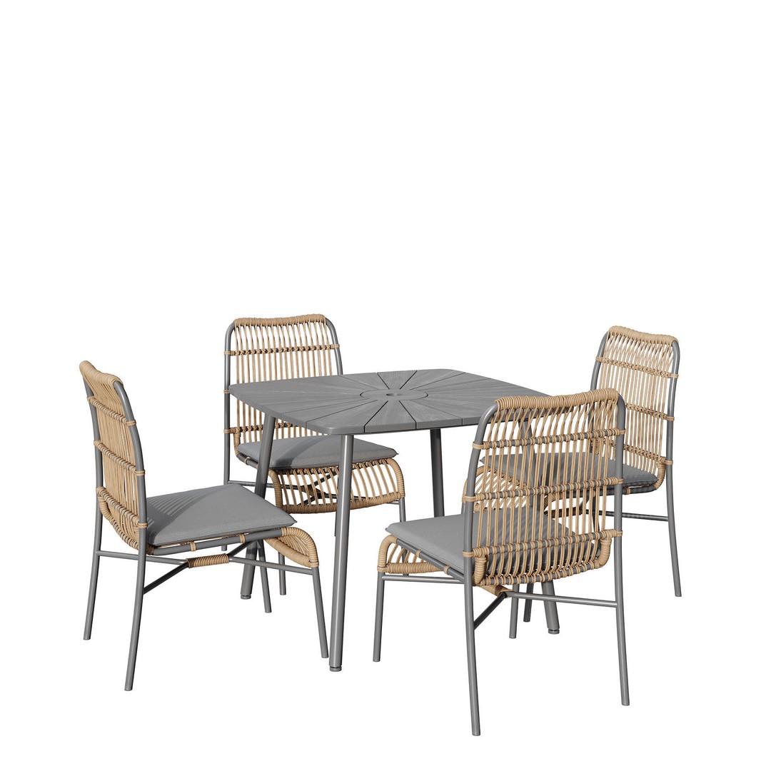 Rattan Outdoor Dining Set 3D Model – PBR Textured, FBX, OBJ - View 3