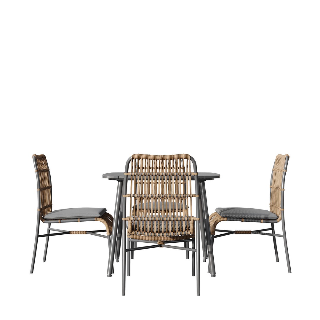 Rattan Outdoor Dining Set 3D Model – PBR Textured, FBX, OBJ - View 4