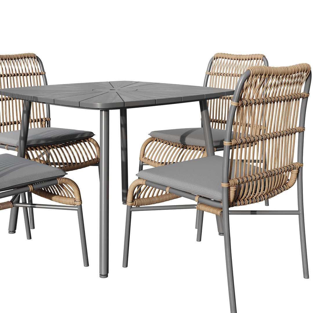 Rattan Outdoor Dining Set 3D Model – PBR Textured, FBX, OBJ - View 5