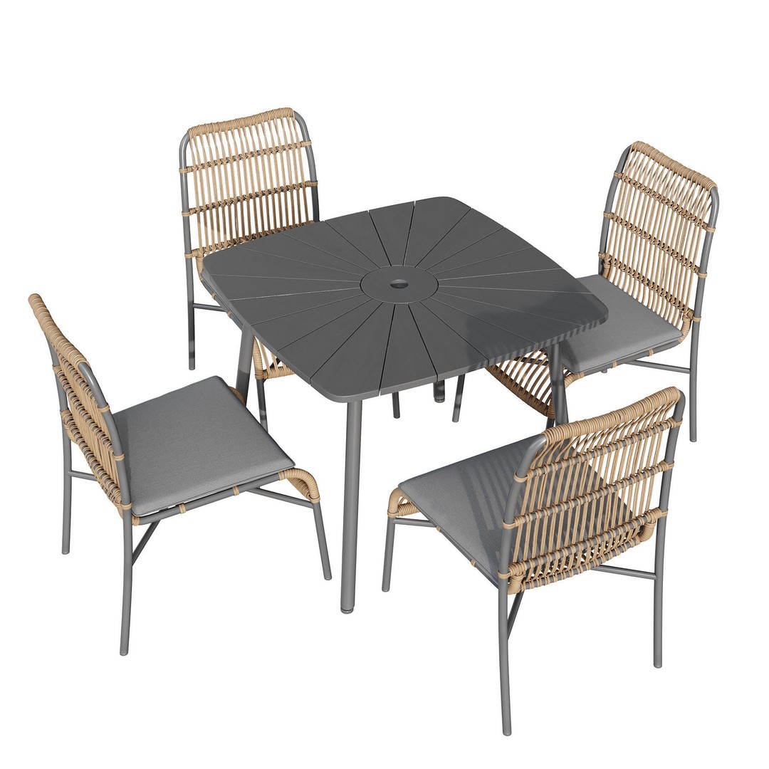 Rattan Outdoor Dining Set 3D Model – PBR Textured, FBX, OBJ - View 6