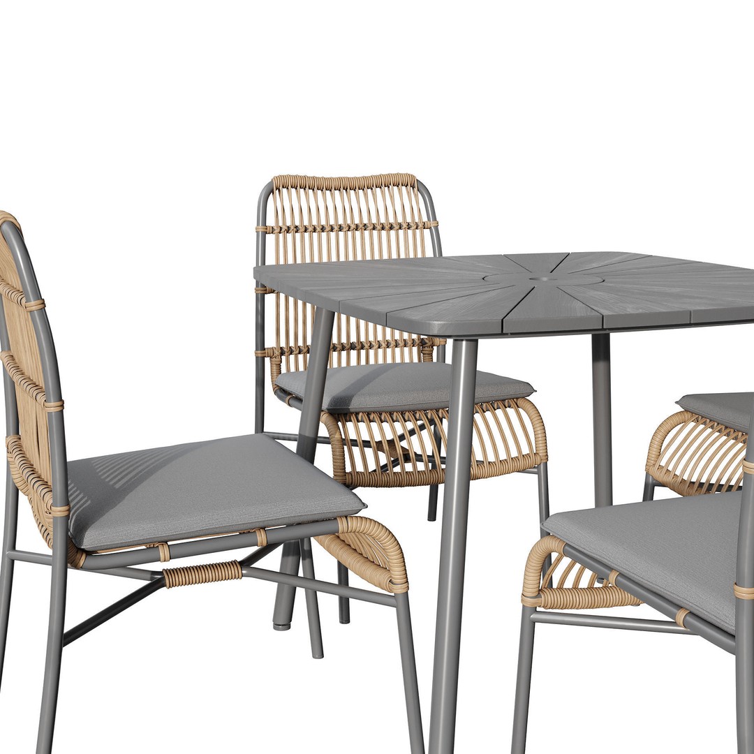Rattan Outdoor Dining Set 3D Model – PBR Textured, FBX, OBJ - View 7